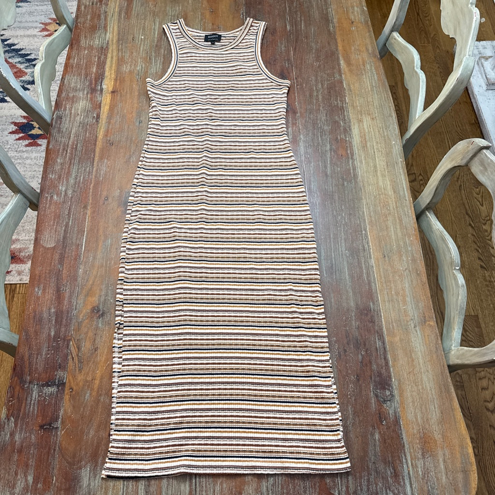 Bardot Striped Ribbed Midi Tank Dress Size 8 Cream Brown
